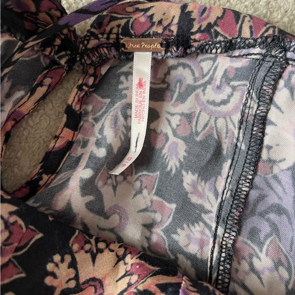 NWOT Free People XS midi boho dress long top purple black floral abstract split - Picture 2 of 10